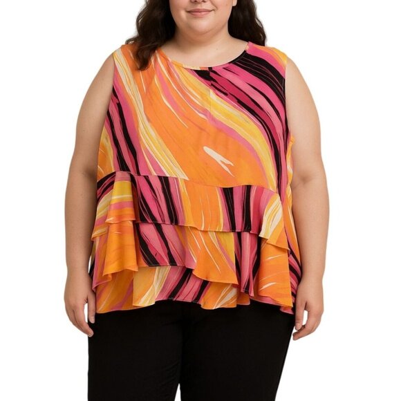 Ashley Stewart Plus Size 22/24 Multicolor Layered Ruffle Sleeveless Top - Picture 1 of 9
